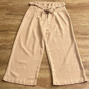 Streetwear Society Capri Crop Pants Size S Wide Legs Tan Viscose Linen Blend